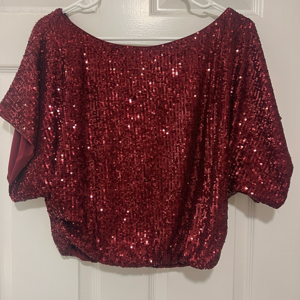Aakaa burgundy sequin top